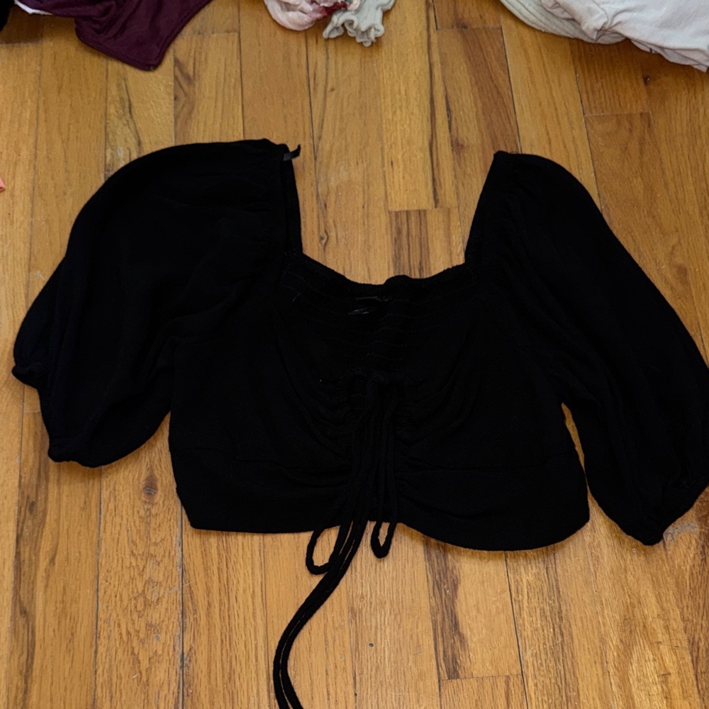Wild fable smocked back and tie front black crop top
